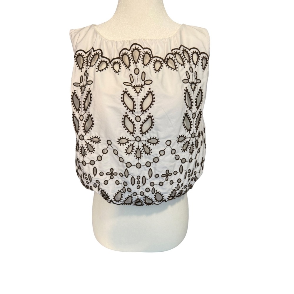 Madewell White Eyelet Embroidered Sleeveless Elastic Hem Top NZ529 Small NWT